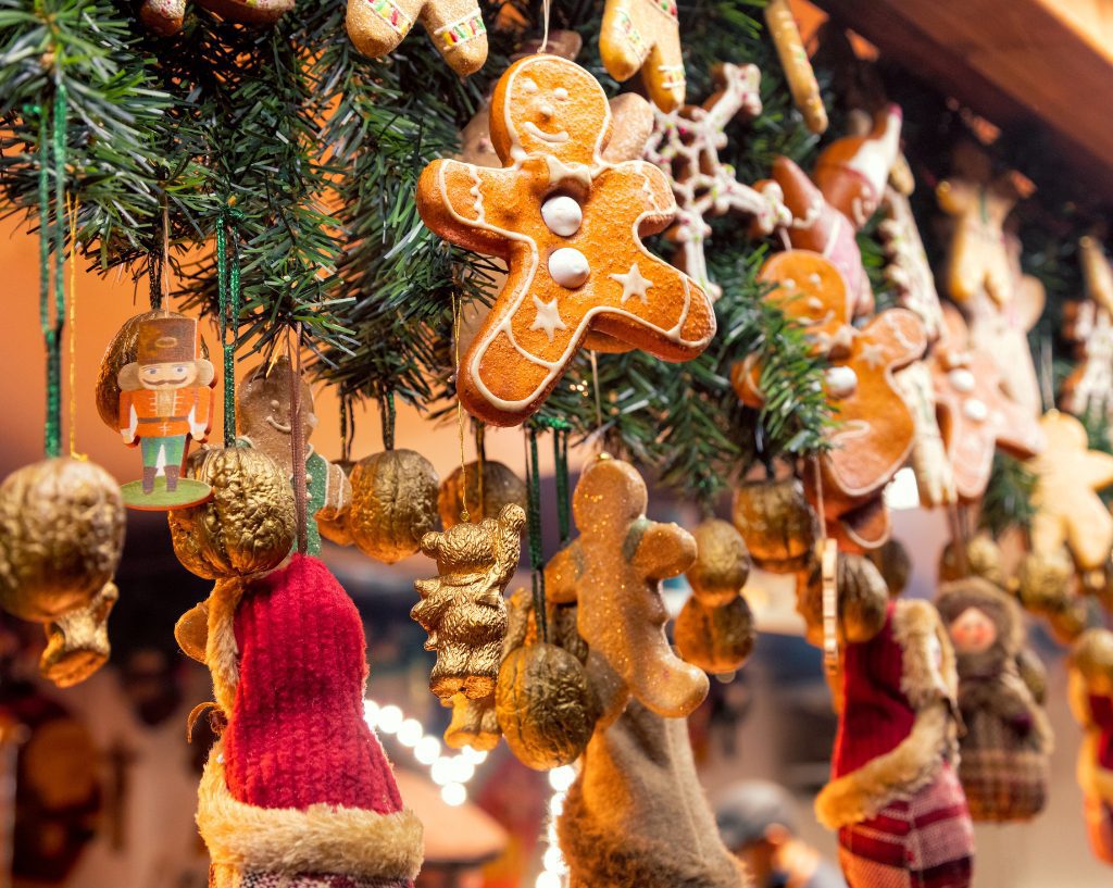 Christmas decorations at Christmas market